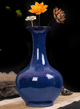 蓝色创意陶瓷花瓶插花器摆件景德镇新中式家居装饰品客厅摆设大号