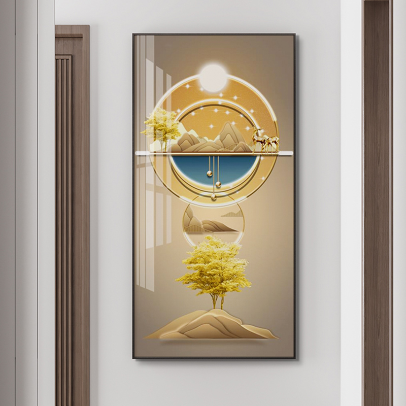 入户玄关装饰画走廊过道高档福禄双全寓意好竖版麋鹿发光带led灯