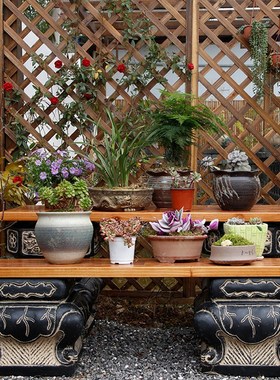 室外庭院门前造景摆件花架盆景台阳台中式花园布置仿石墩花盆底座