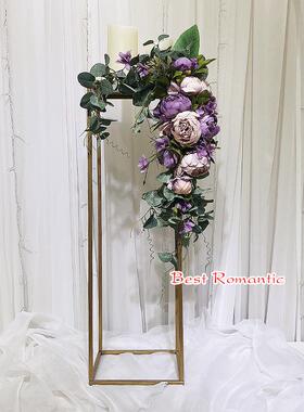 何路引漆婚庆道具金色T铁艺方框花架装饰EIB台背景摆几放节庆烤用