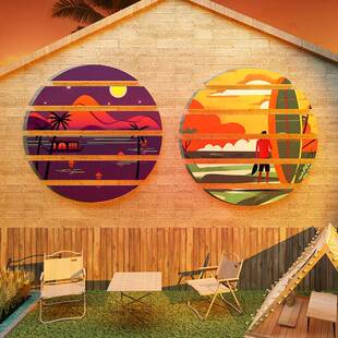 背景墙露营摆件餐饮边墙饭面酒YY732781馆饰画纸装店饰海品氛围店