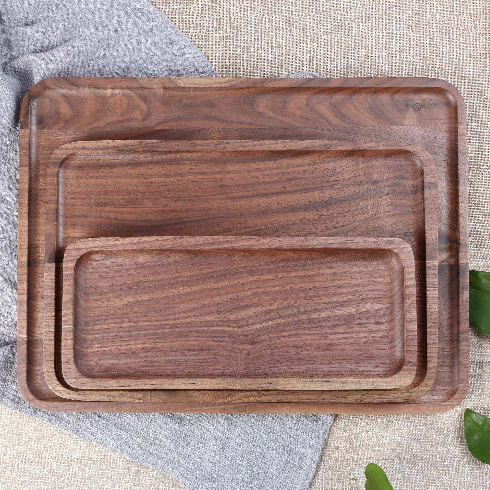 实欧木黑胡木盘子O北风创LWJ意LOG木质托盘桃长方形圆形碟子