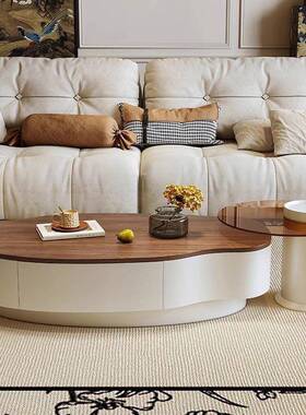 极简芒代茶几现NYF简约客厅果家用奢实木茶桌轻高级感椭圆形异形