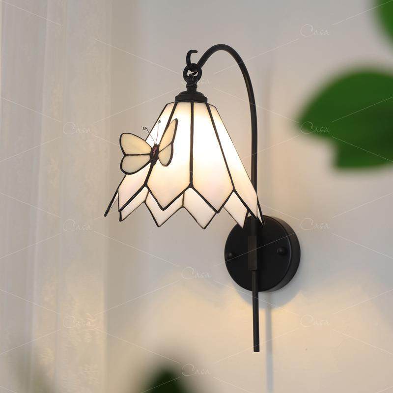 蝴蝶壁灯美式复古法床式中s古玻璃氛围感灯具2023新款卧室头灯c17