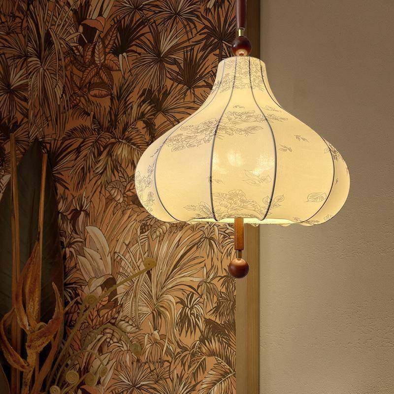 法6775式中古卧室布艺吊灯复古花纹帽实木风餐厅南洋灯衣间吧台栗,家装灯饰光源,智能吊灯,淘宝优惠券,粉丝福利购,淘宝优惠卷