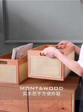 桌面复古收纳子筐竹置藤编篮实理1ZY76532木收纳盒日式木质长方形