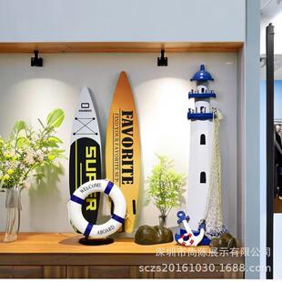 海洋主题夏季橱YXJ窗灯美装饰具冲浪板道塔陈列布置陈