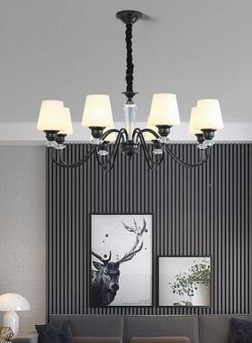 3098全铜式法中古美轻奢客吊灯南洋风餐厅灯简式约黑色卧室厅水晶