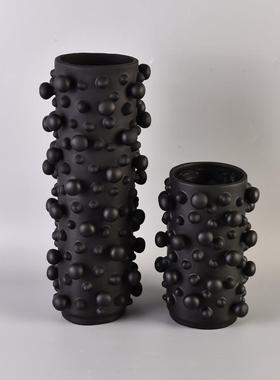 现代大简约折叶纹线树花瓶黑白刺树脂花器民宿酒店样泡泡花器板房