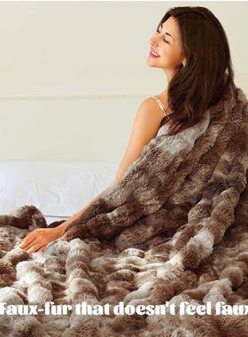 仿兔毛毯双面加厚扎兔染泡泡绒毛ins风简002758约秋绒冬保暖毯子