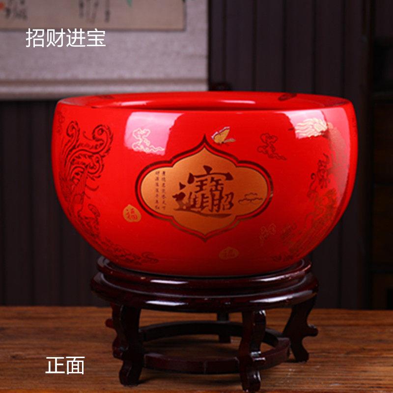 景德镇陶瓷聚宝盆红色招财进宝鱼缸婚喜盆旺财生财储物水缸大花盆