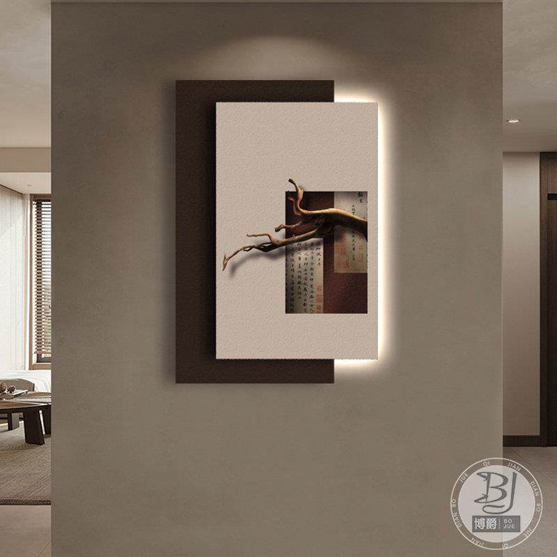 高级感玄关装饰画新中式走廊过道挂画客厅背景墙画立体砂岩壁画