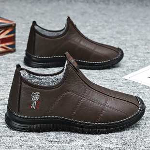 中老年爸爸鞋 加绒加厚保暖一脚蹬防滑软底耐磨舒适休闲鞋 冬季 棉鞋