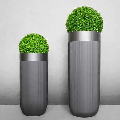 落地大花瓶简约现代家居样板间软装饰品条纹圆柱玻璃钢花器摆件