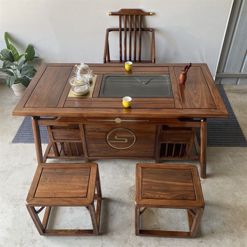 实木大茶桌椅组合中式榆木家用办公阳台小户型功夫泡茶一体茶台几