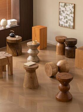 实墩子原木WVX边矮凳子客厅家用几旧复古木桩做炭烧诧寂风家木具