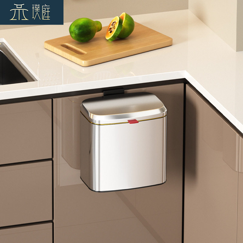 厨房壁挂式垃圾桶不锈钢挂式带盖家用厕所卫生间大号滑盖翻盖悬挂