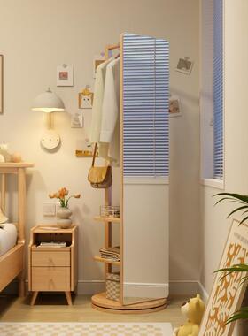 全身镜镜地镜家用挂衣架落一体帽OUS镜子可旋转衣试衣卧室实木穿