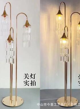 新款婚庆道具路引灯三头冰条晶艺路婚引铁架礼舞SDT台金色路水引