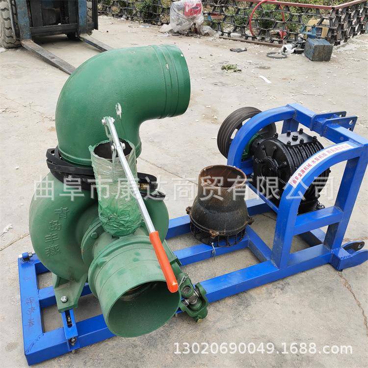 鱼塘抽水倒水排泵大面积浇地灌溉泵拖QOS水拉机输出轴接连泵排水