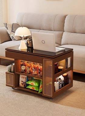 多功实木移动可降茶几家用能沙发小推车小户型厅简客约升边柜WLU