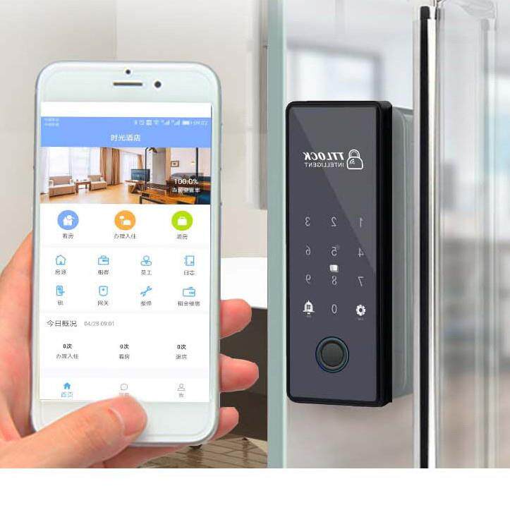 玻璃门电子指纹锁防通用型C级锁芯通撬通锁密码智能门玻璃通通锁
