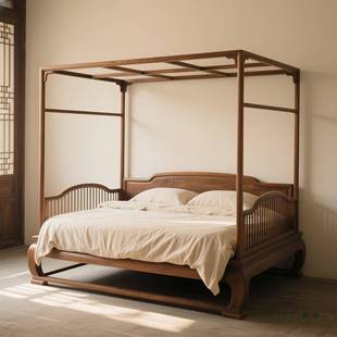 新中式子CAZ床宋式明美拔学实木四柱床架1米8双人床中古风清仿古