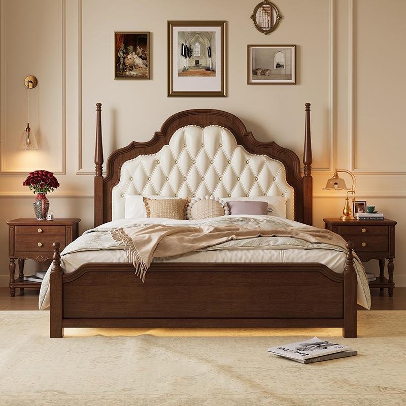 式复古实木床主卧大床1..5米18式轻奢软包美UAS婚床欧法式家具双