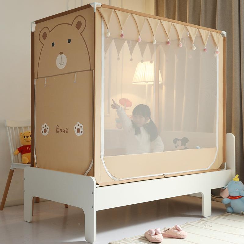 CB#新款儿童顶卡通床拉链方三开门全坐底蚊摔帐儿童卡通VMK防防蚊