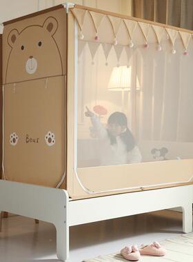 CB#新款儿童顶卡通床拉链方三开门全坐底蚊摔帐儿童卡通VMK防防蚊