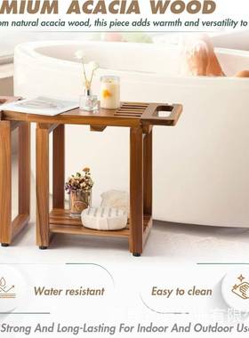 木质浴架卫生间淋搁板架抽拉式COV室可调节浴室凳毛巾浴架实置物