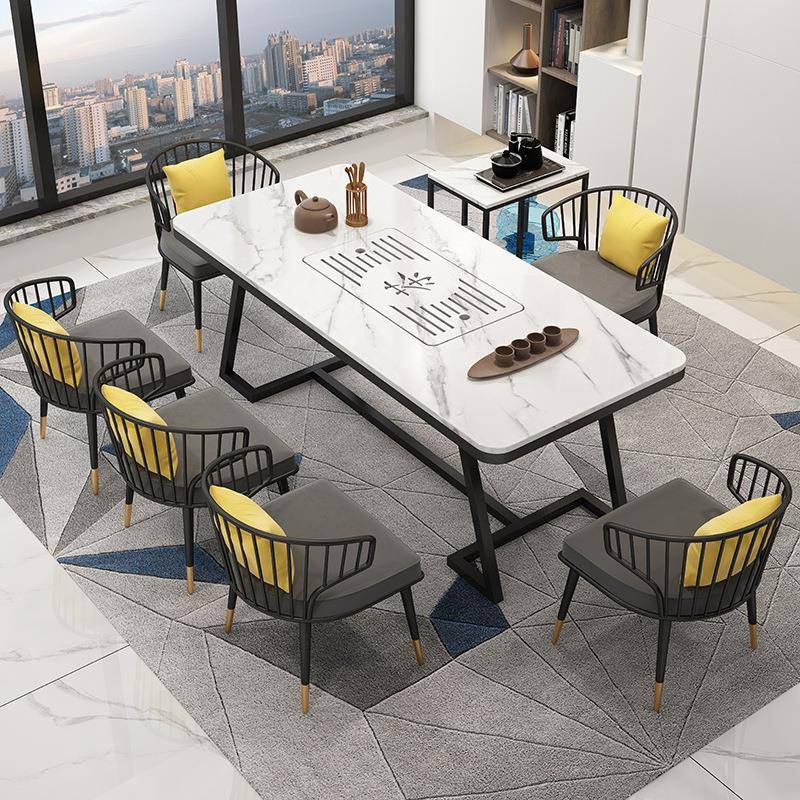 现中式大理石岩HUA板桌户型小功夫泡茶桌椅组代合办公室茶台茶桌