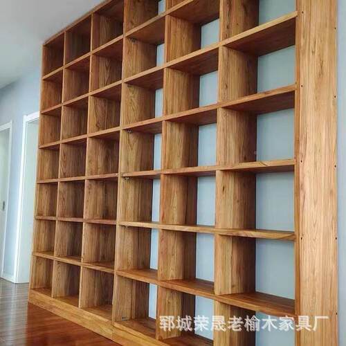 老榆木满墙书架书房原木落地式子物置架实格木民宿柜客厅隔RNW断