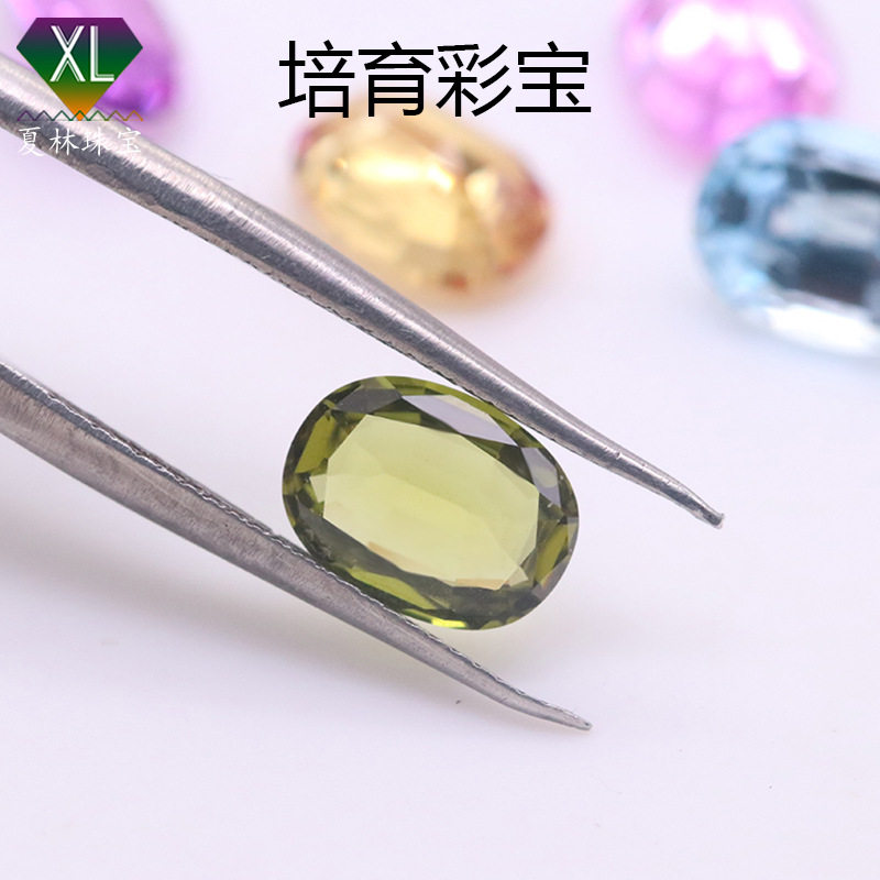 热销黄蓝色宝石培育彩宝裸石 蛋形培育彩宝1-3克拉特殊切割