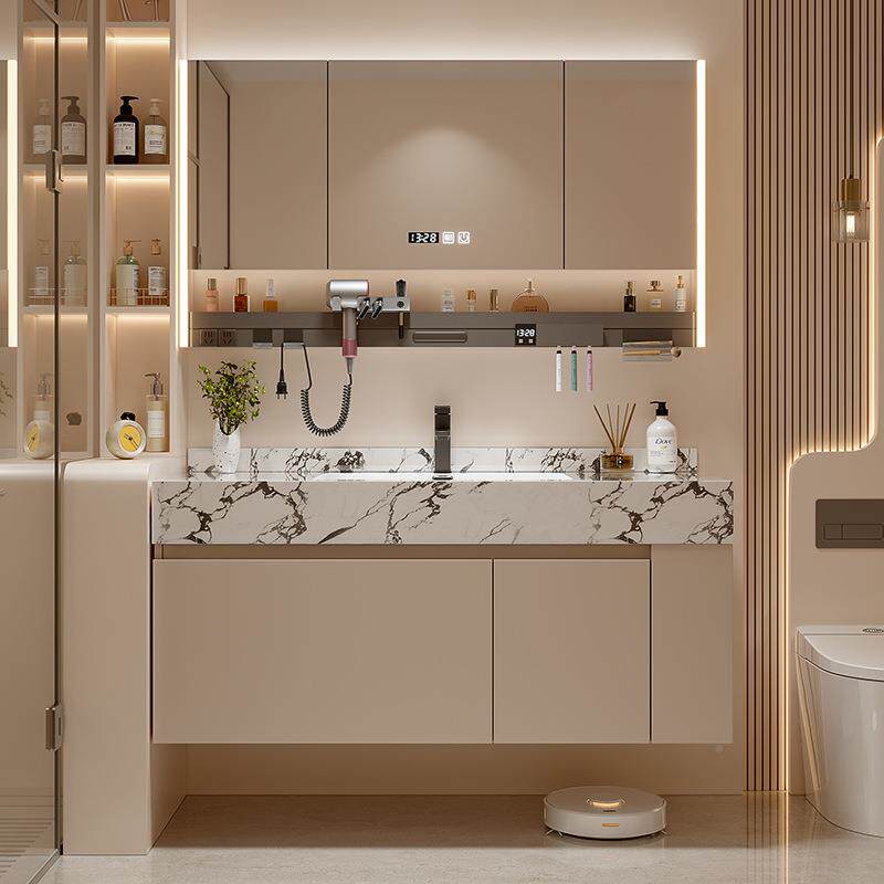 奢风岩脸板轻无缝陶瓷XCY一体浴室柜组盆合卫生间智能洗手盆洗漱