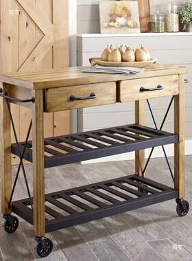 式实木餐餐OVZ边柜家可用厨房操作中岛台多层储物铁艺移动车橱柜