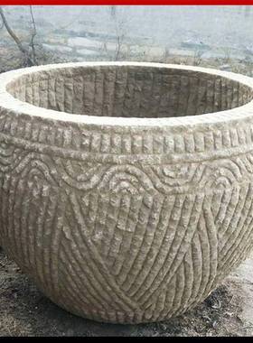 青石鱼缸石雕别墅院庭做旧家居摆件仿古荷花养77909花鱼池钵鱼缸装饰