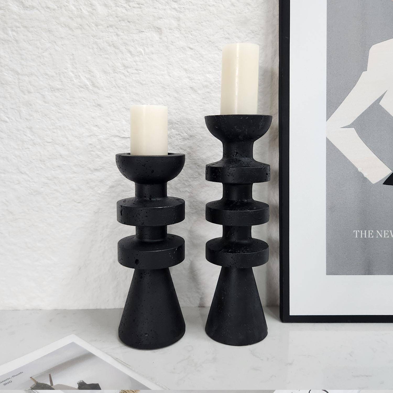 新中式蜡XJB烛台走理石几何摆件书桌居玄关道茶室客厅桌面大家装