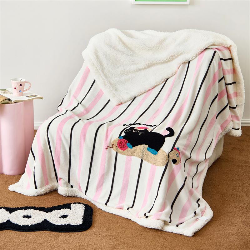 毛巾绣双层毯毛毯毯午睡子盖卧毯沙发宿舍室绒学生毯GUC午休四季