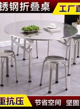 厂家直销不钢桌可圆桌折便叠高承重携锈饭店酒店家用86004不锈钢餐桌