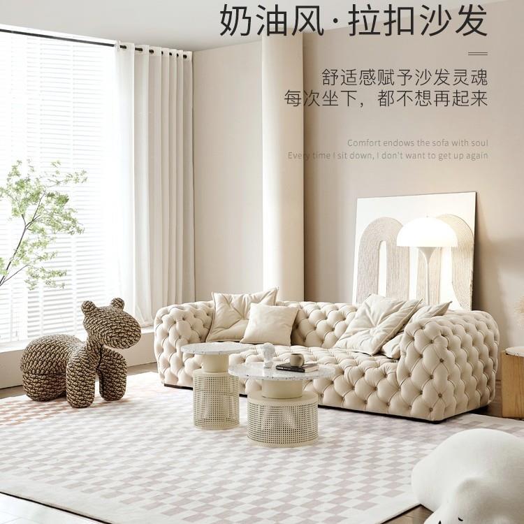 美式布艺沙发创沙轻奢后现代科技布意式高意端双三EIB人全拉扣发