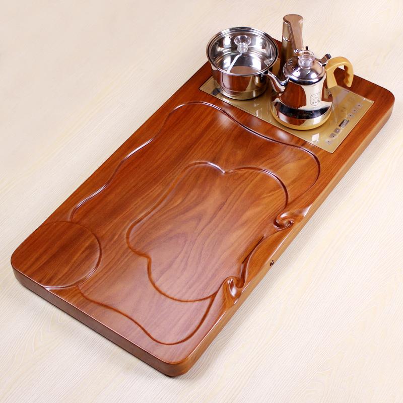 整块实木炉黑檀花梨木VGH茶盘哥窑紫砂茶具套装合一四全自动磁电