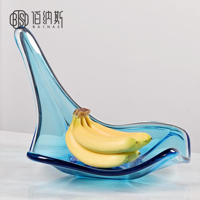 简约创意饰桌面船果型玻Z-FJ20-0璃大号水间盘勺子雕塑摆件别墅样