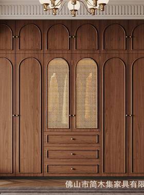 北黑美胡桃色衣柜复色实木合衣柜组卧古室家用樱桃木收QXE纳衣橱