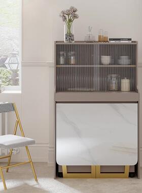 现代户简轻奢岩可板折叠餐桌餐边柜约60085一体家用小型伸缩餐桌