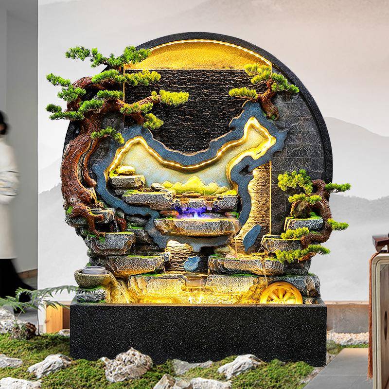 山流水喷泉水幕墙鱼缸假庭院2131大堂墙屏风流鱼池造景装饰水景水