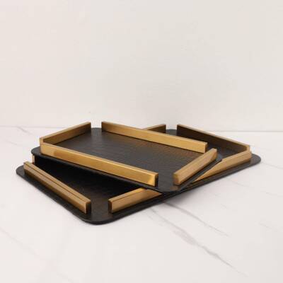 欧式简约金属板皮革收纳托盘几软装饰品客茶书房样间工艺0775厅品
