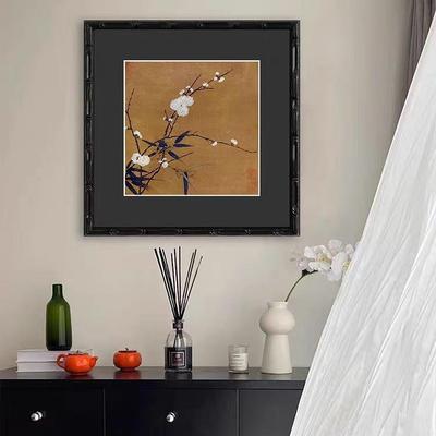 法中古风装饰方画厅卧餐室WVS双联花鸟式正形黑色装饰画《梅竹图