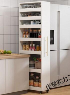 厨房窄餐边柜冰箱缝夹缝超43900侧面抽拉层桌边隙推拉移动多角柜