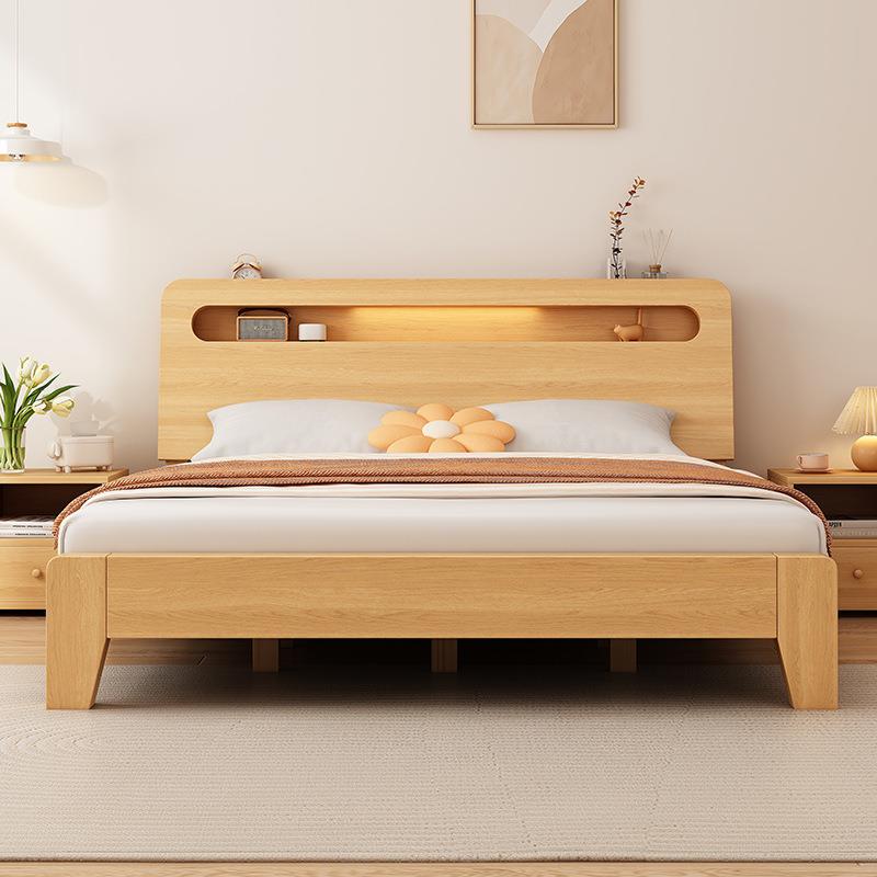 木床EUF简约现代实.51米双人床主卧1.8m出租房家用1储物.2米单人